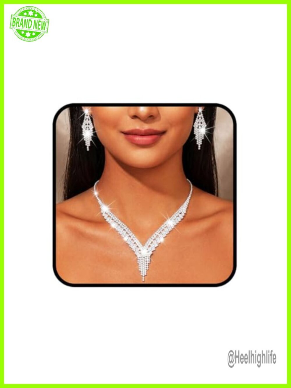 Rhinestone Necklace Earrings Set Silver Bridal Jewelry for Women